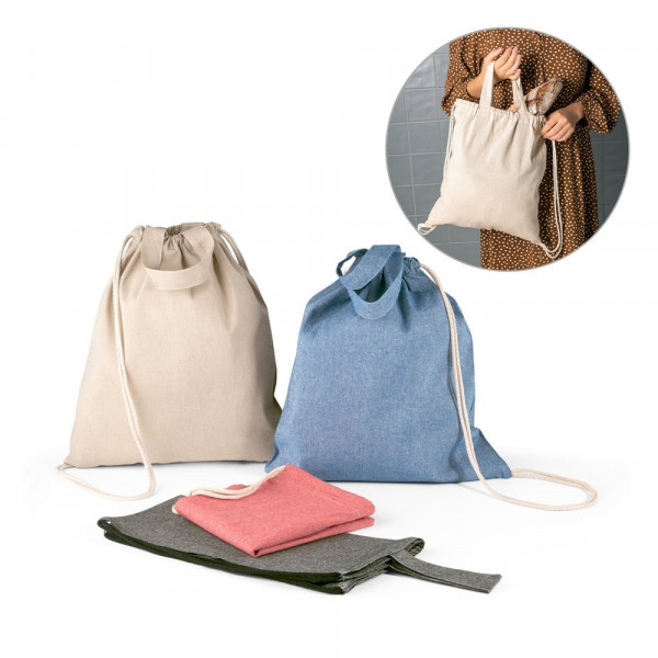 RISSANI. Tragetasche/Turnbeutel (2in1) aus recycelter Baumwolle (70%) und polyester (30% rPET) (140
