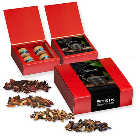 Verschiedene Weihnachts Teesorten, , ca. 120g, Geschenk-Set Premium mit 4 Biologisch abbaubaren Eco 